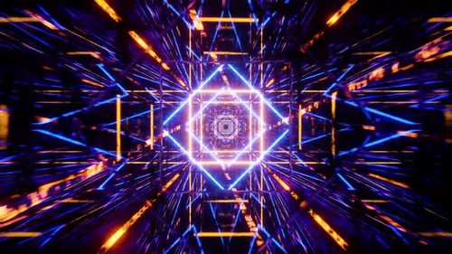 Abstract neon light tunnel background in dynamic motion video