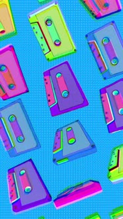 Risograph Style Retro Spinning Portrait Cassette Tapes