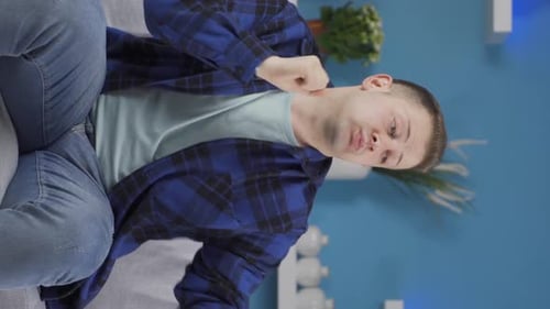 Vertical video of Happy dancing man full of joy.