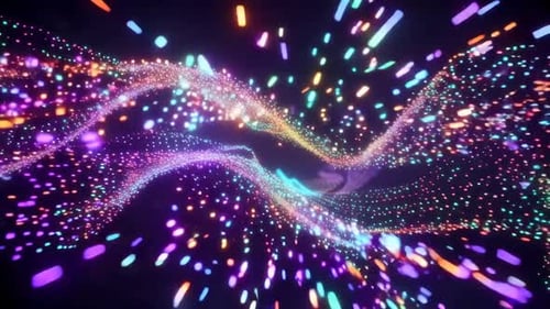 Vibrant Neon Particles and Glowing Waves Abstract Digital Mo