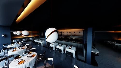 Empty Modern Restaurant Interior with Elegant Table Settings for Dining