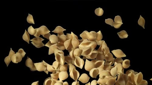 The Dry Pasta Flies Up and Falls Down Filmed on a Highspeed Camera at 1000 Fps