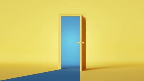 Minimalist 3D Yellow Door Opening Reveal Animation