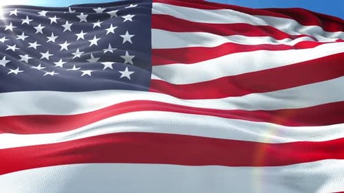 Waving American Flag Animation with Blue Sky Background