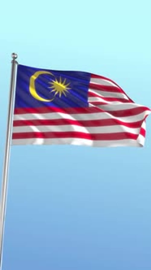 Realistic Waving Malaysian Flag Animation Against Blue Sky