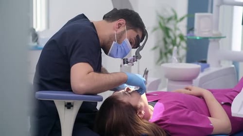 Dentist Examining Patient's Teeth in Modern Clinic