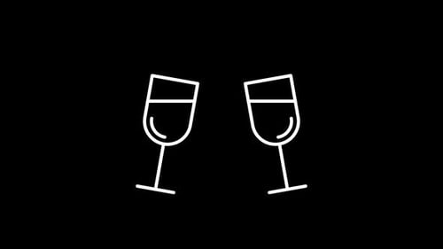 Vow Collection: Icon loop element of a two wine glasses cheers on a black background