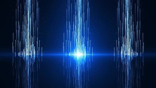 Abstrakte Szene einer futuristischen Cyberwelt und Fluss von Datenpunkten oder hellen Lichtstrahlen, Big Data