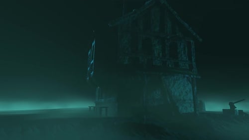 Dark Abandoned House Foggy Landscape Cinematic Reveal