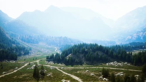 Cross Road on Hillside Meadow in Mountains