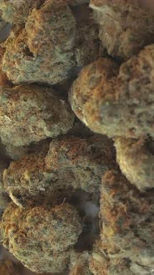 Vídeo vertical em loop de fundo giratório de closeup de maconha