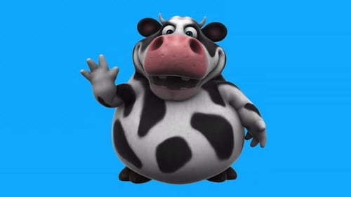 Fun 3D cartoon cow saying hi (with alpha channel included)