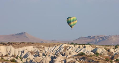Hot Air Balloon Over Cappadocia Landscape, Turkey