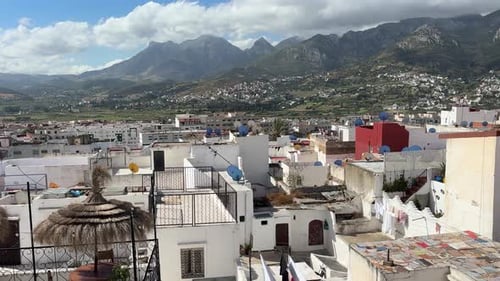 White Moroccan architecture of historical city of Tetuan from a Riad