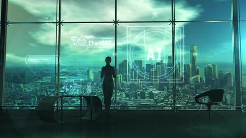 Businesswoman In The Office Working With Artificial Intelligence