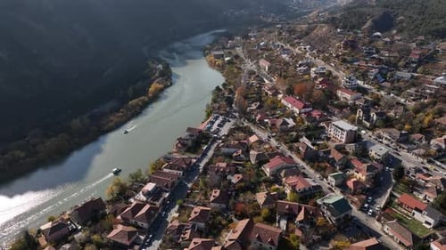 Aerial view of Mtskheta city in Georgia 2022
