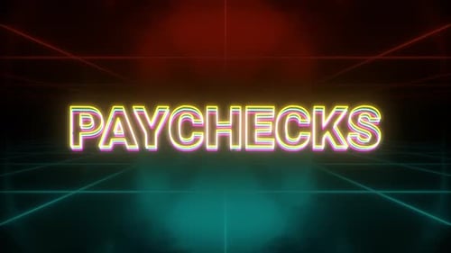 Retro Neon Paychecks Title Text Reveal Animation
