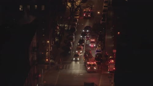 Night Citys Streets are Busy with Emergency Vehicles Rushing to an Active Situation