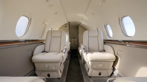 Luxury Airplane Interior with Cream Leather Seats