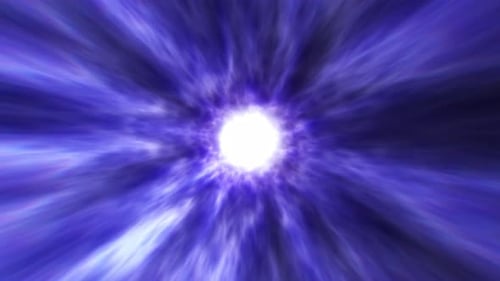 Flying through a glowing abstract energy hyperspace. Dynamic futuristic purple bright space tunnel