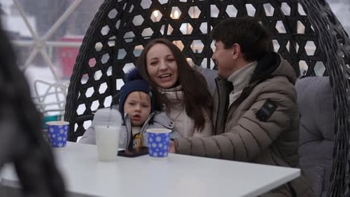 Family Taking Selfie on Cold Winter Day