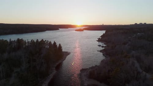 Aerial View of Long Lake Halifax Canada Sunset in the National Forest
