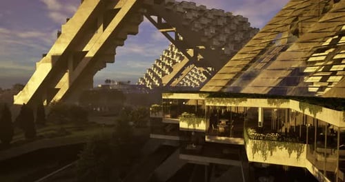 Modern Architectural Design Showcases Innovative Structures and Landscaping