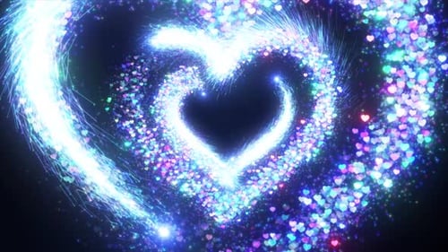Particle Heart Tunnel Animation Background. Glowing Particle Heart Tunnel, Glitter Heart Romantic