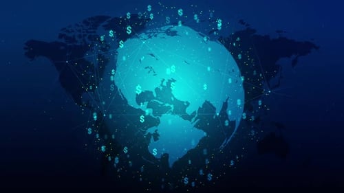 Global Financial Network with Digital Earth and Dollar Signs