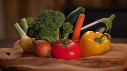 Vegetables Overflowing in Wooden Bowl