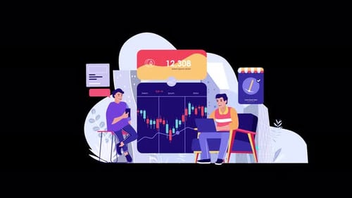 Two people analyzing data in a modern office setting