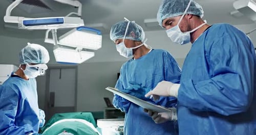 Hospital, surgeon or patient for surgery, operating room or chart