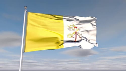 Vatican City Flag Waving Against a Clear Blue Sky