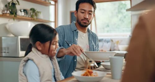 Family Eating Together in Kitchen at Home