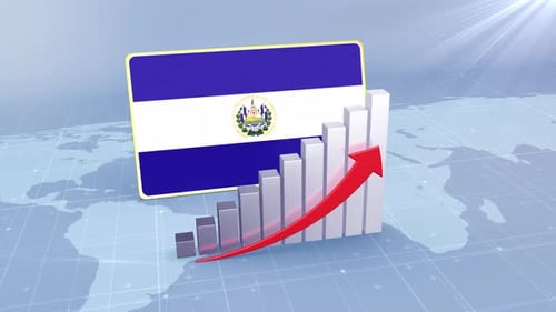 El Salvador Flag With Increasing Bar Chart Graph And Arrow Red