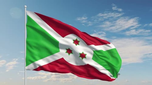 Realistic Fabric Burundi Flag Waving Against Blue Sky