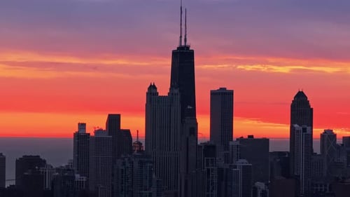 Chicago skyscrapers at sunrise aerial