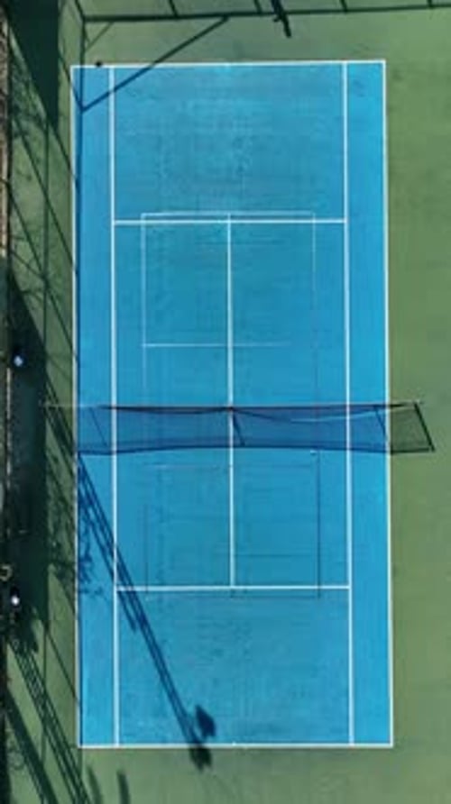 Vertical Video Tropical Tennis Aerial View of PalmEncircled Court Amidst Nature