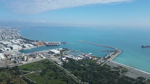 Coastal City Aerial View on Sunny Day