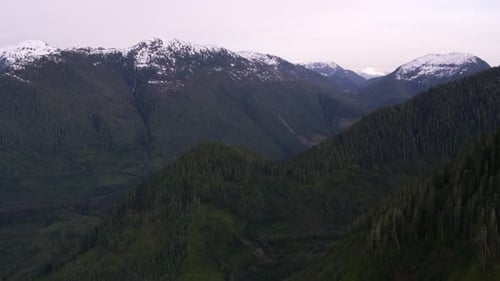 British Columbia, Canada Circa-2018. Aerial View of Snow Covered Mountain Range