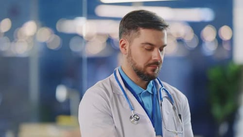 Smiling Doctor in White Coat with Stethoscope