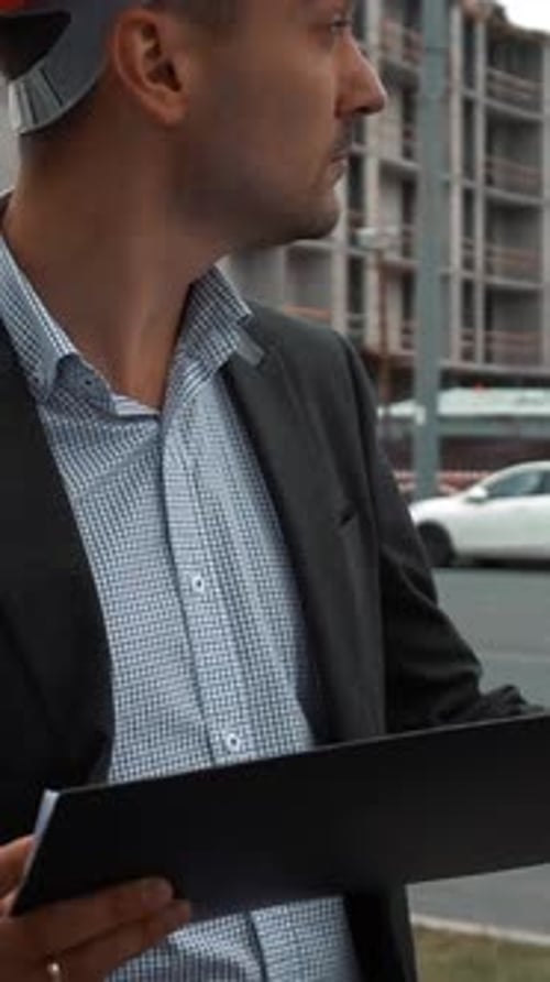 Vertical of Architect Standing and Looking at His Project