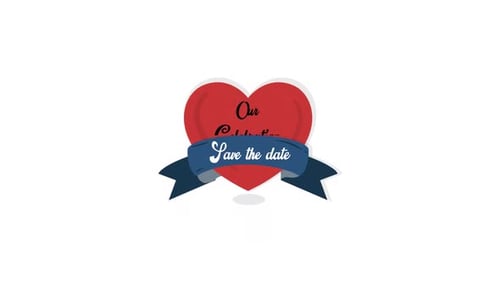 Animated Flat Design Heart and Ribbon Text Reveal