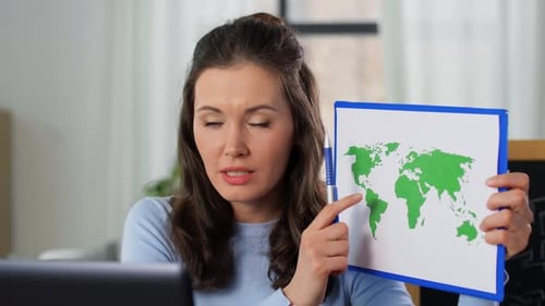 Distant Education, Primary School and Teaching Concept - Female Teacher with Laptop