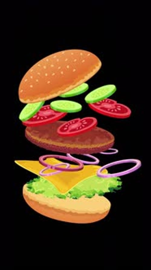 Burger being made, Vertical video with Alpha channel 4k