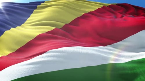 Realistic Waving Flag of Seychelles on a Sunny Day