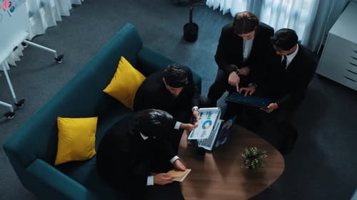 Top view of business people analyze data and financial graph. Directorate.