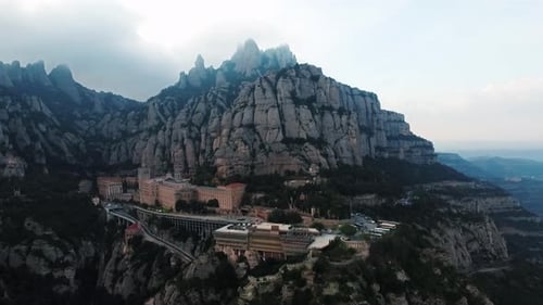Aerial View of Montserrat Monastery and Stunning Mountain Landscape