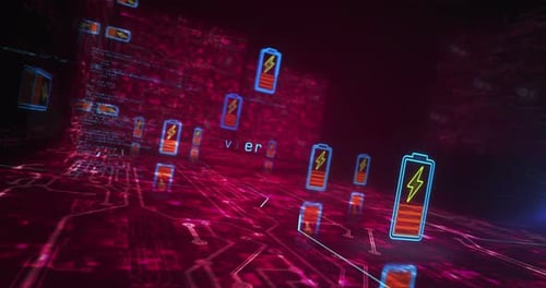 Battery charging energy symbols loop cyber concept