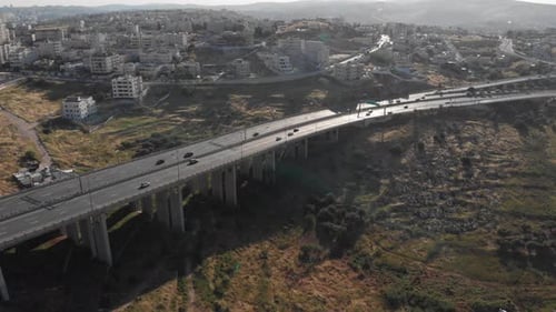 Traffic and bridge in Jerusalem aerial